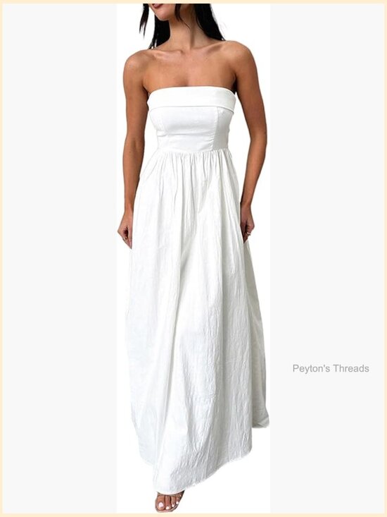 Dresses & Skirts - Strapless Maxi Tube Dress Pleated Flowy Wedding Guest Party